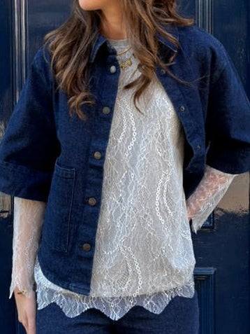 Sola oversized shirt lace grijs