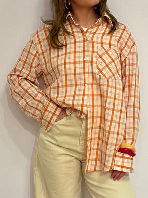 Jip oranje ruit blouse glitter