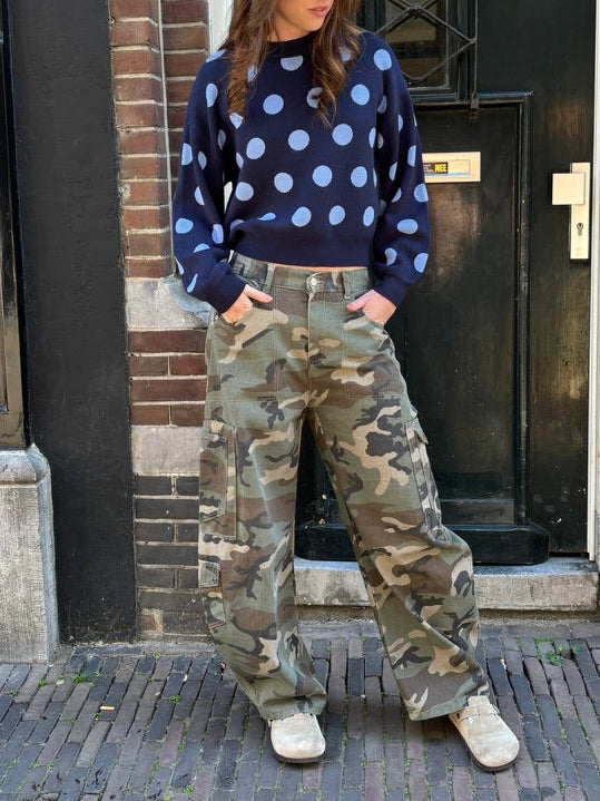 Char crewneck knit polka dots blauw
