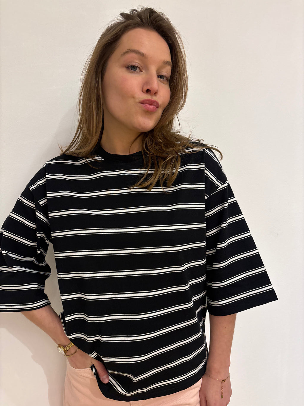 Amber shirt zwart/wit gestreept