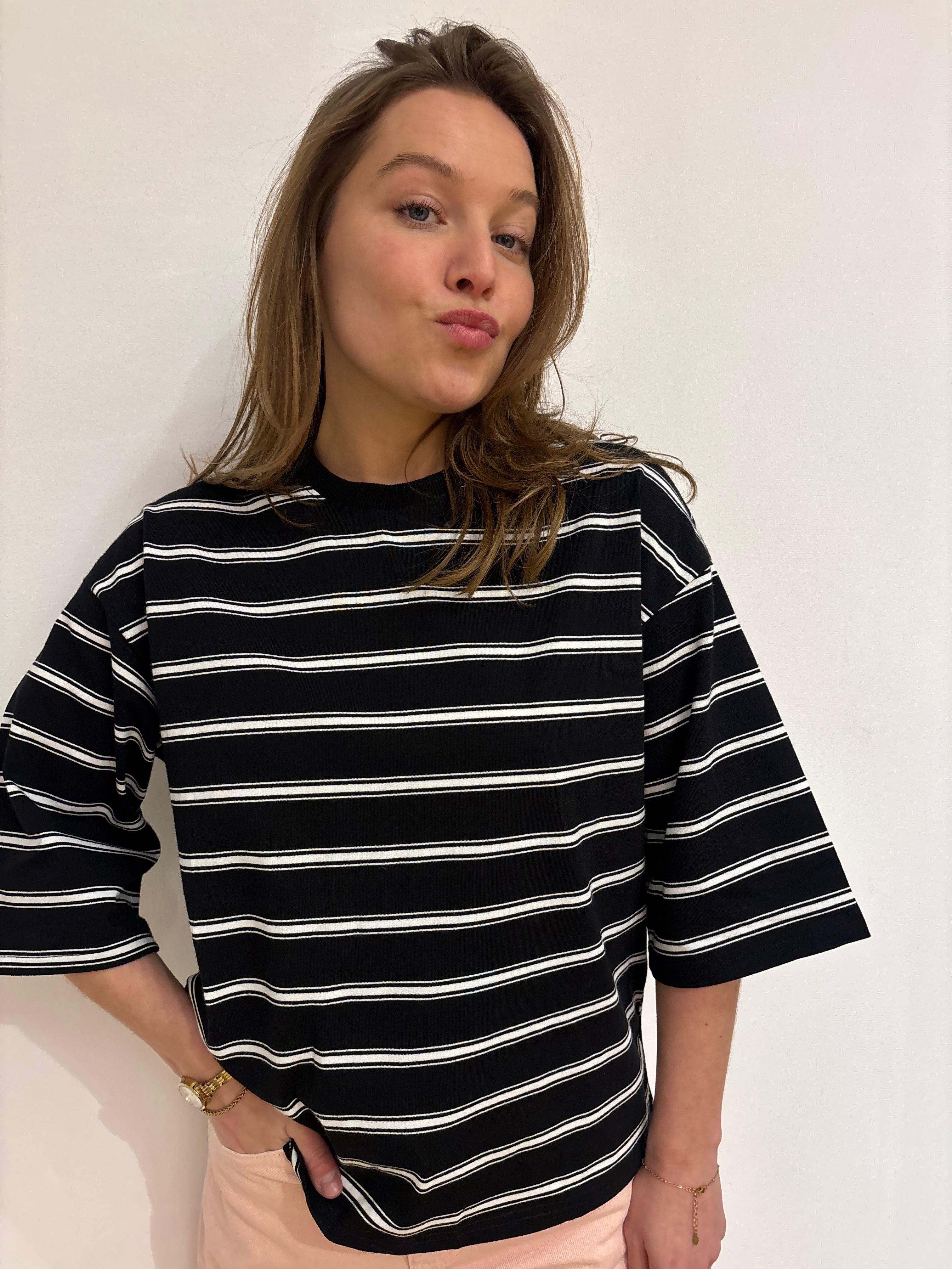 Amber shirt zwart/wit gestreept