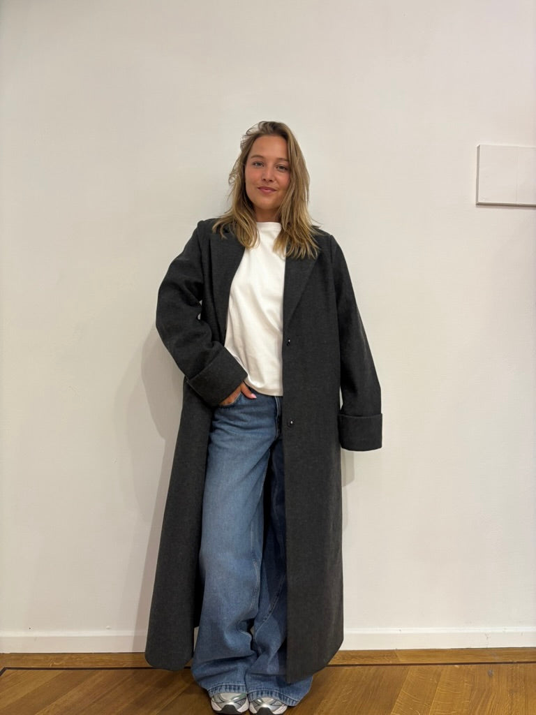 Caddy trenchcoat lang grijs wol