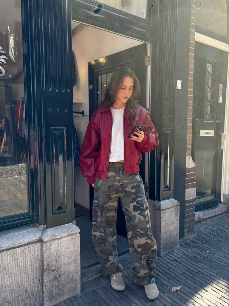 Cleo leather bomber jacket rood