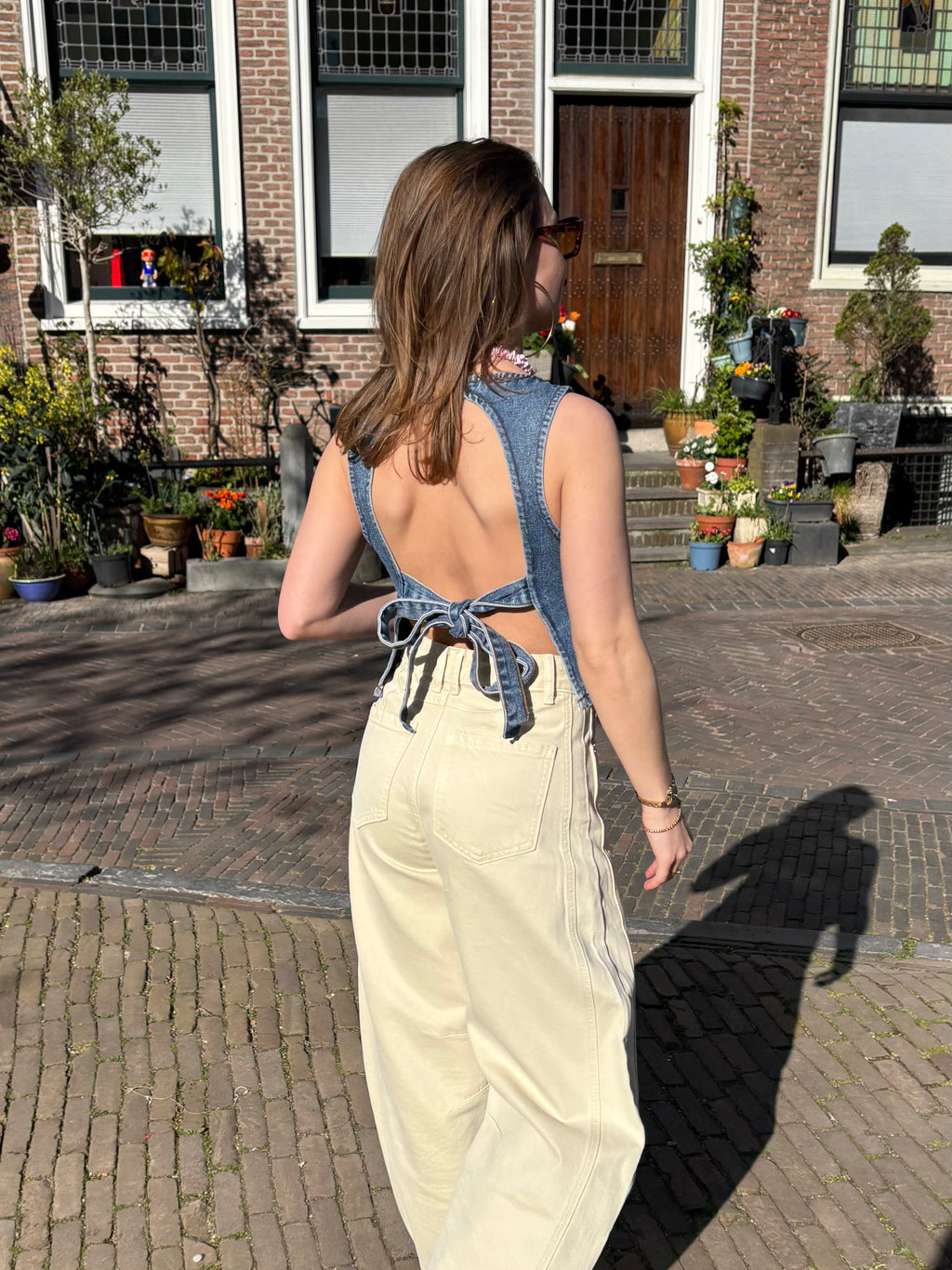 Senna denim top met strik