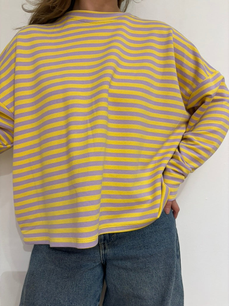 Milou oversized streep shirt geel/paars