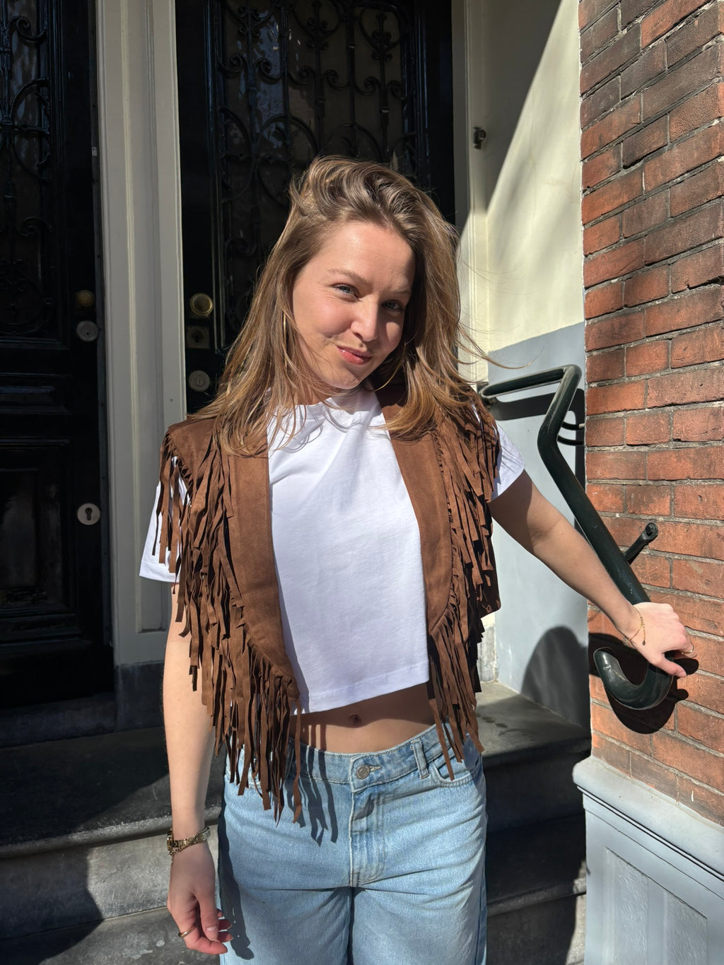 Floor fringe gilet bruin