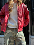 Cleo leather bomber jacket rood