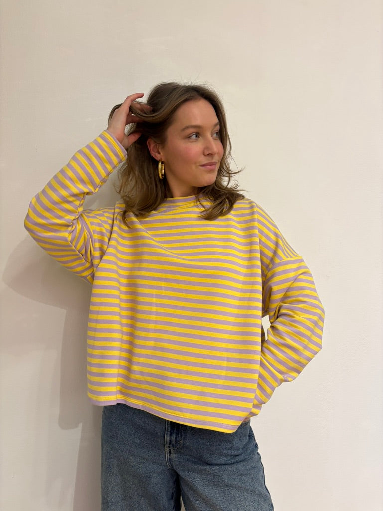 Milou oversized streep shirt geel/paars