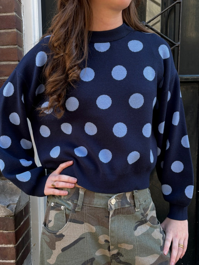 Char crewneck knit polka dots blauw
