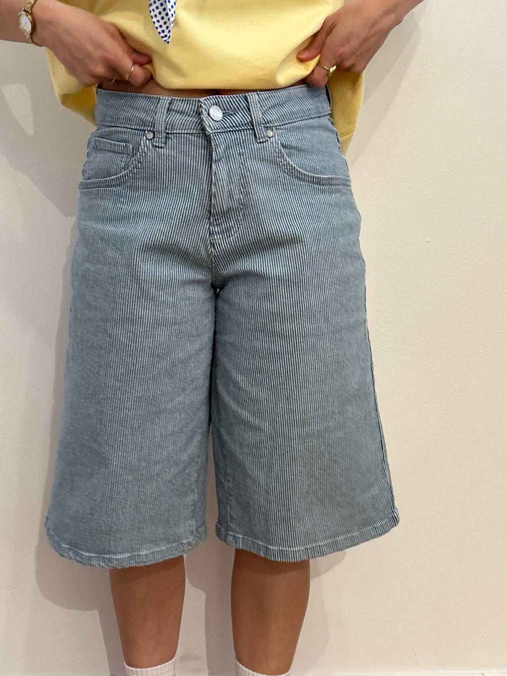 Roos gestreepte denim bermuda