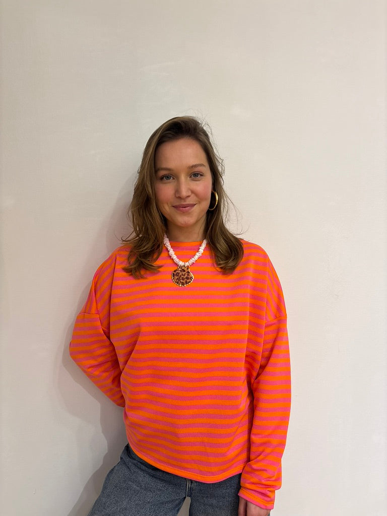 Milou oversized streep shirt roze/oranje