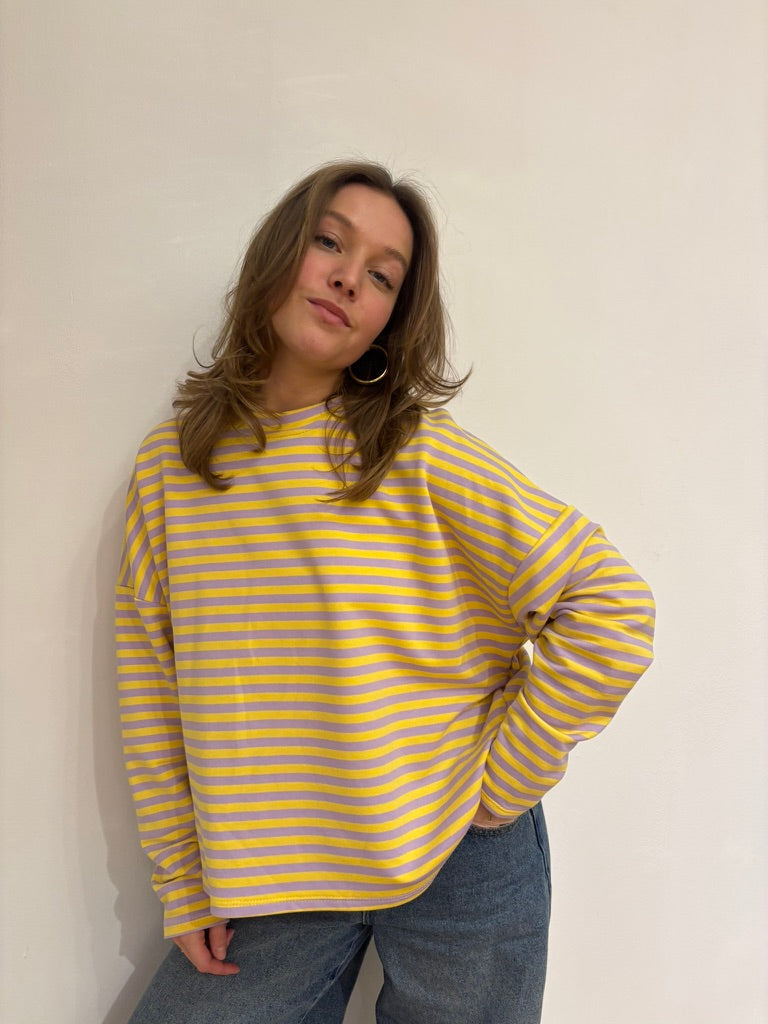 Milou oversized streep shirt geel/paars