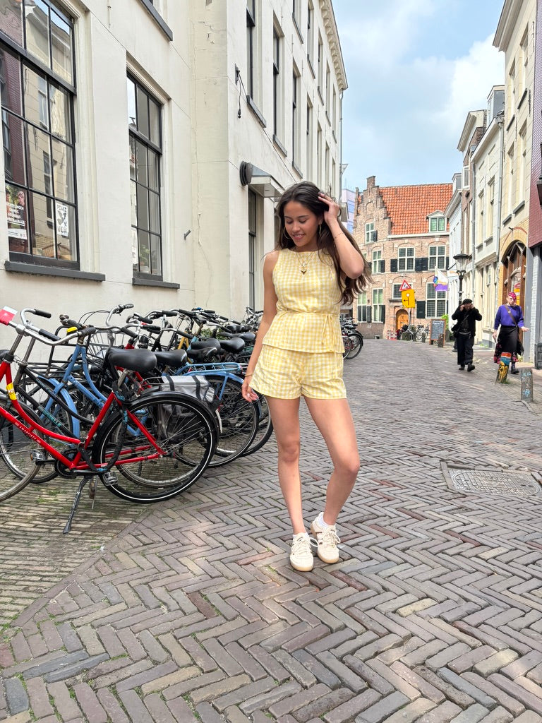 Luna ruit setje short+ top geel