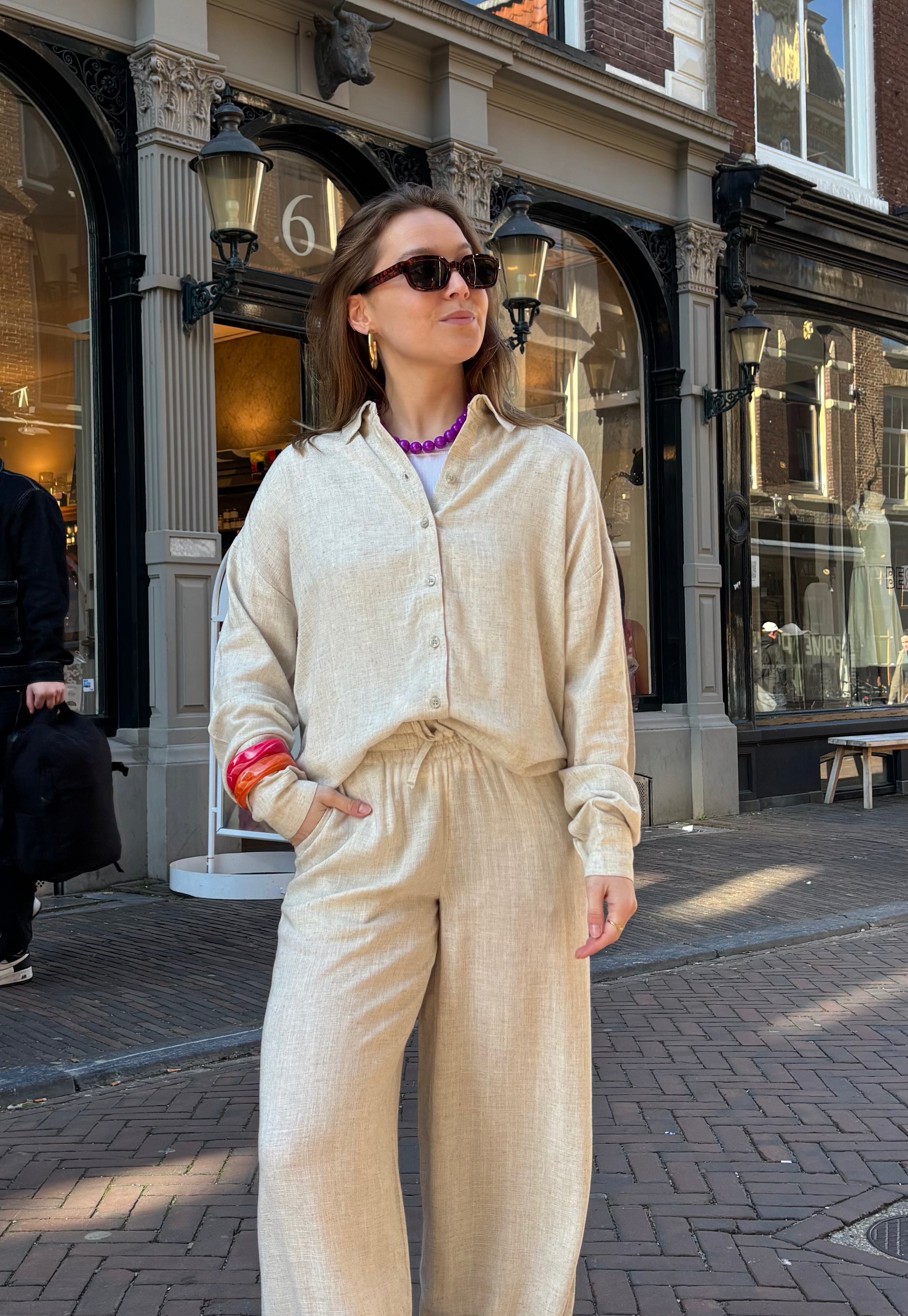 Leila linnen oversized blouse beige