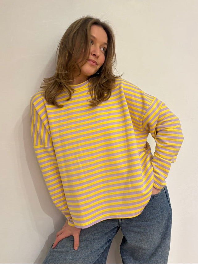 Milou oversized streep shirt geel/paars