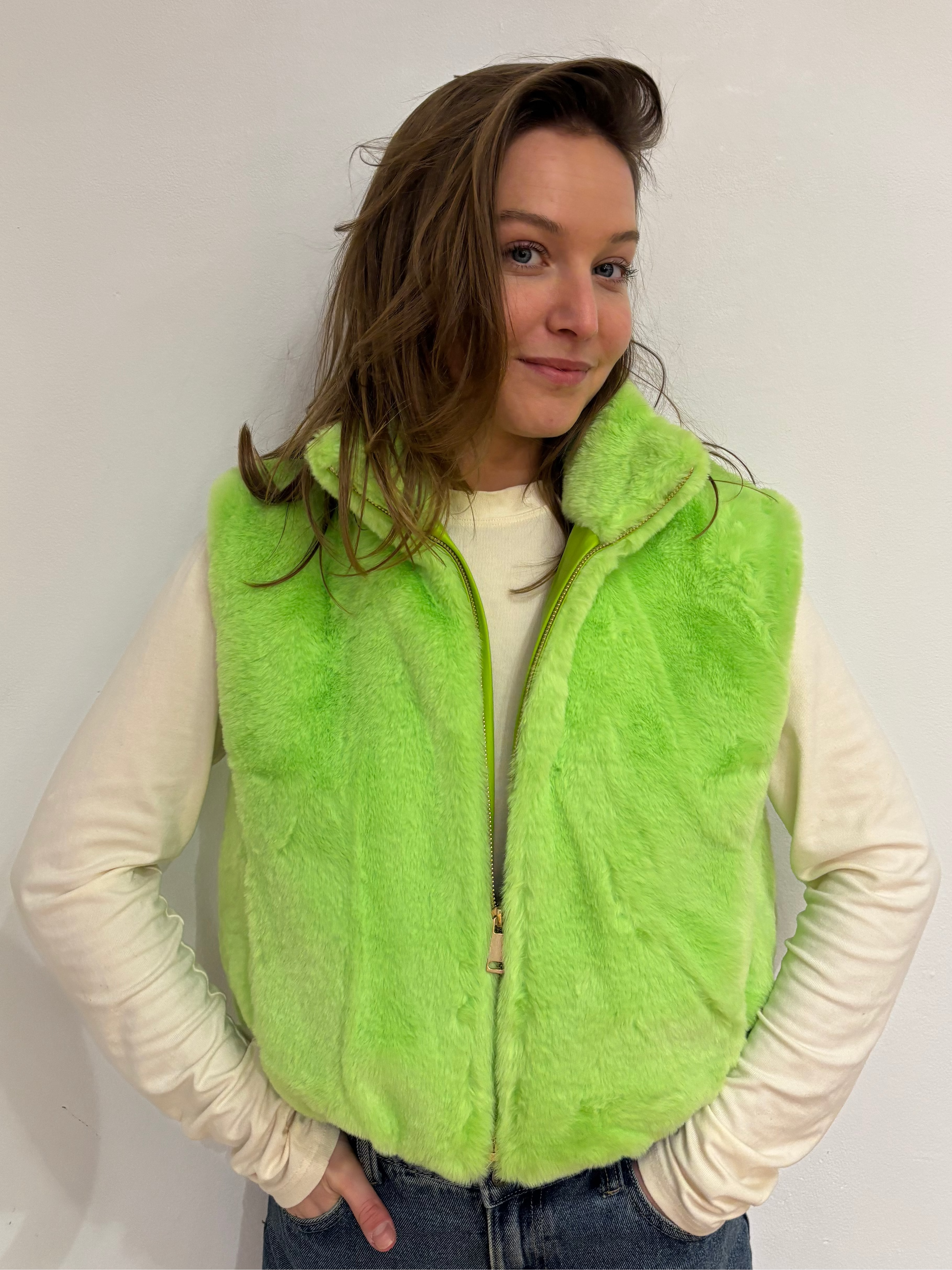 Yara faux fur gilet groen