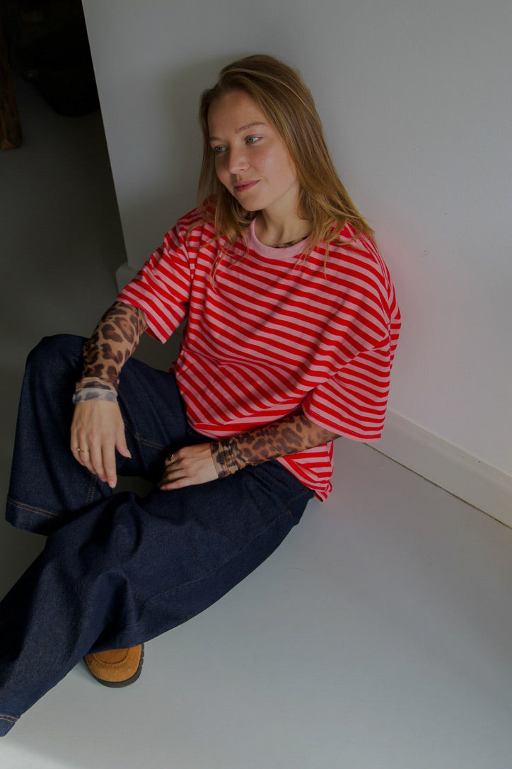 Juul streep shirt roze/rood