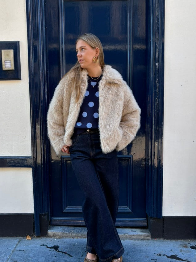 Char crewneck knit polka dots blauw