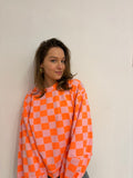 Pien geblokte sweater oranje/paars