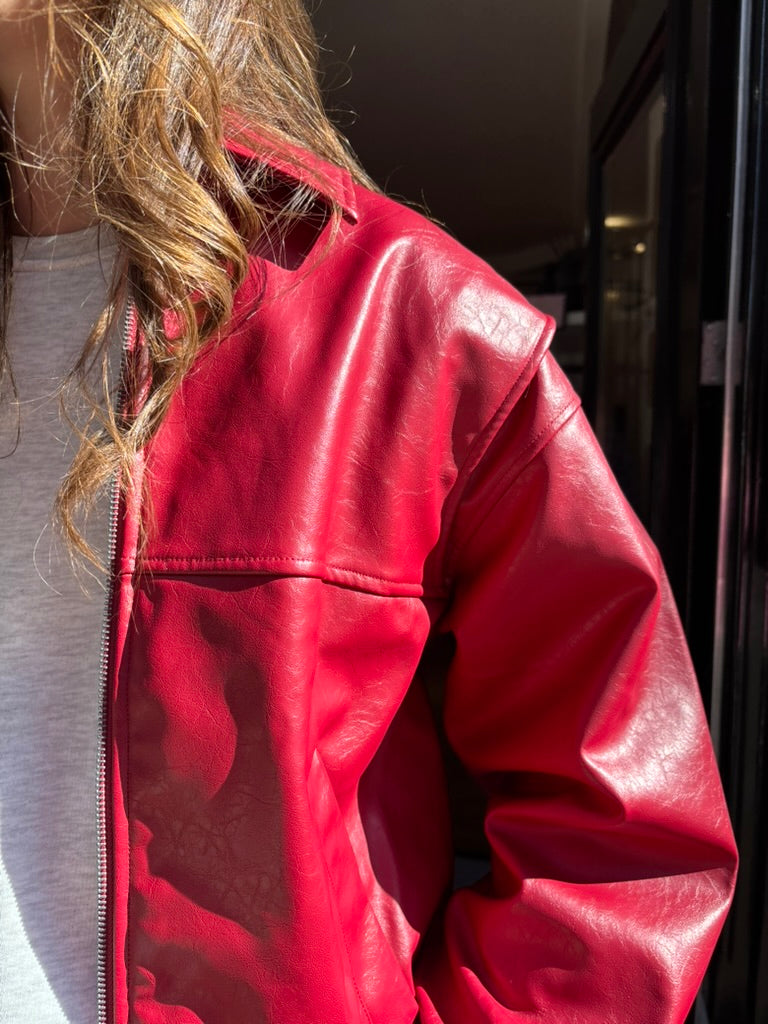 Cleo leather bomber jacket rood