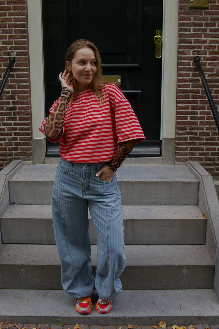 Juul streep shirt roze/rood