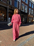 Leila linnen broek rood/roze gestreept
