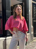 Milou oversized streep t-shirt roze/rood