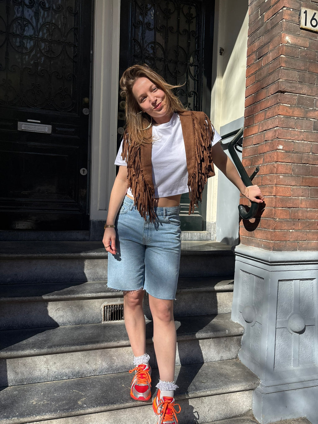 Floor fringe gilet bruin