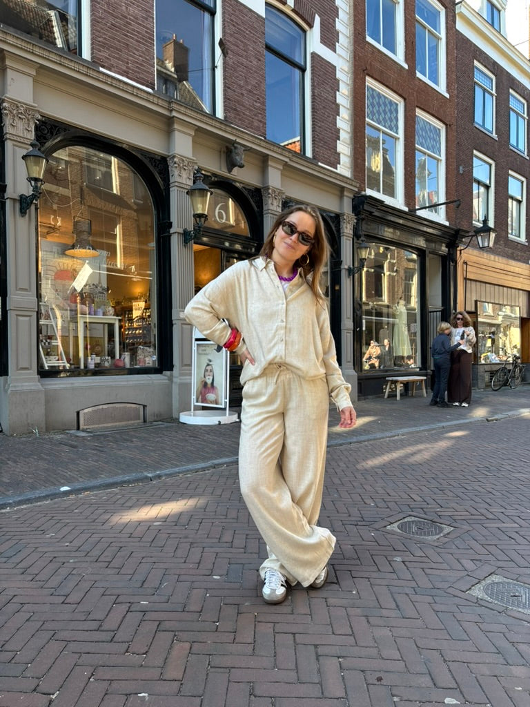 Leila linnen oversized blouse beige