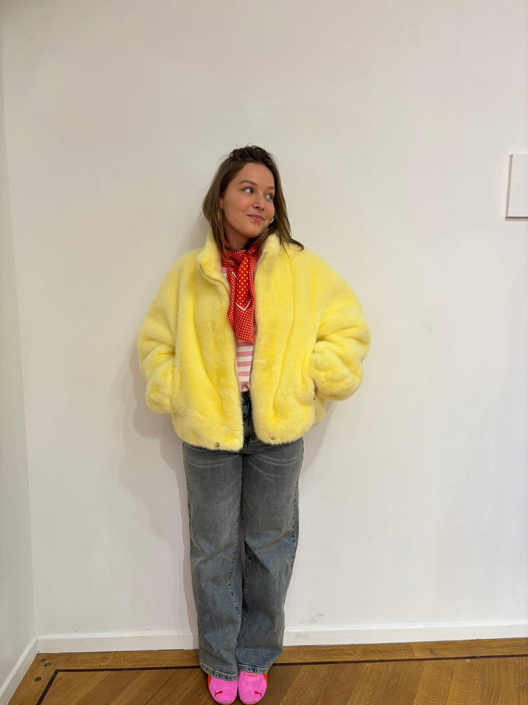 Liv faux fur jas geel