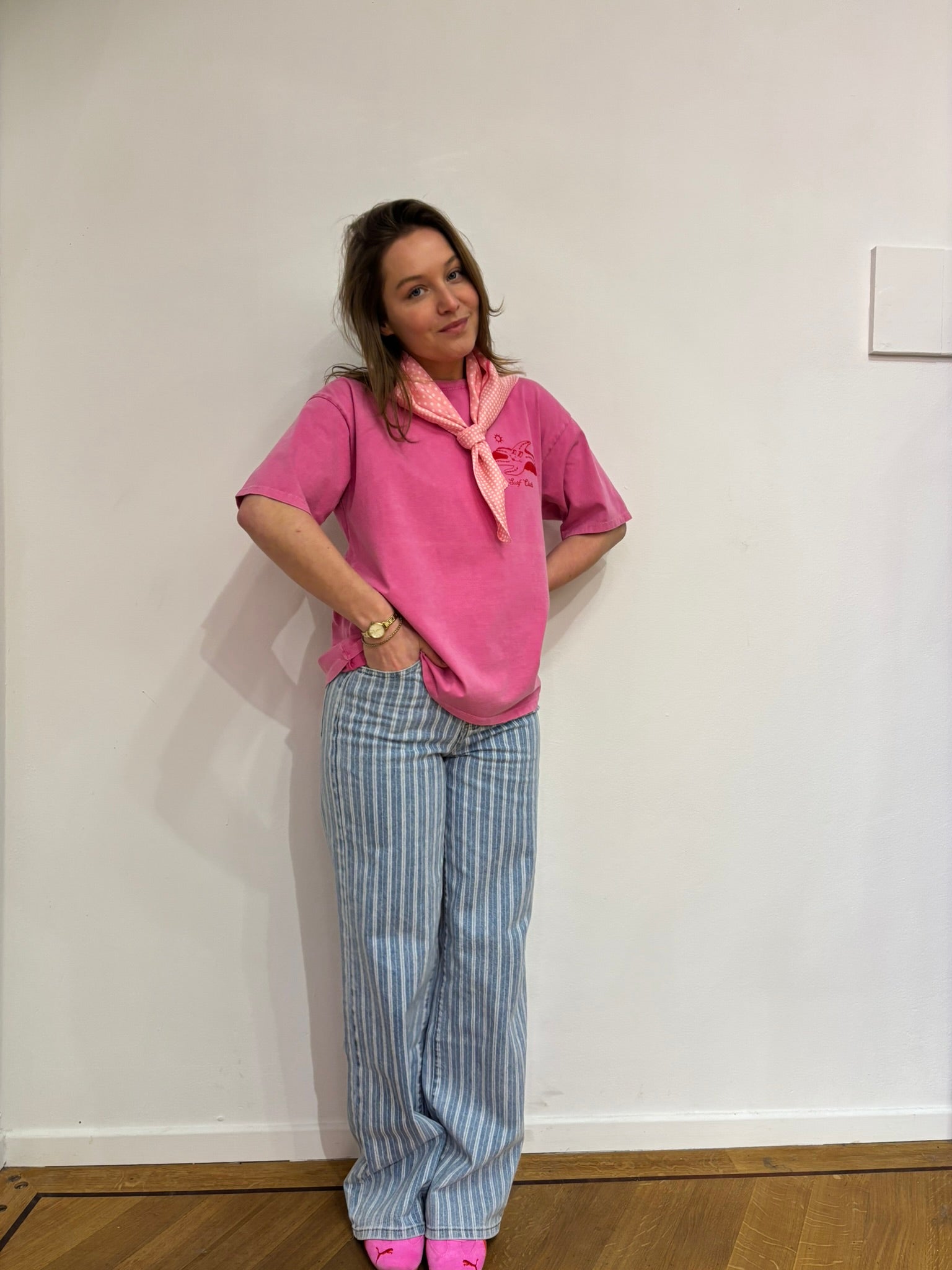 Sjaaltje polka dot roze