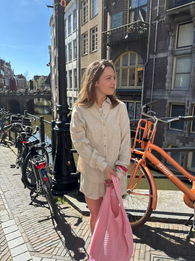 Leila linnen oversized blouse beige
