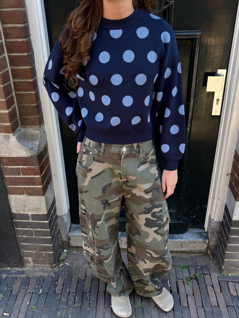 Char crewneck knit polka dots blauw