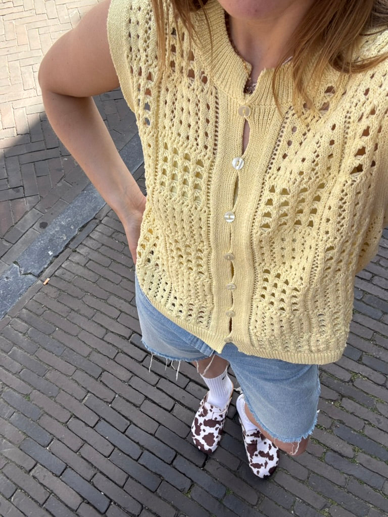 Sanne knitted crochet vestje geel