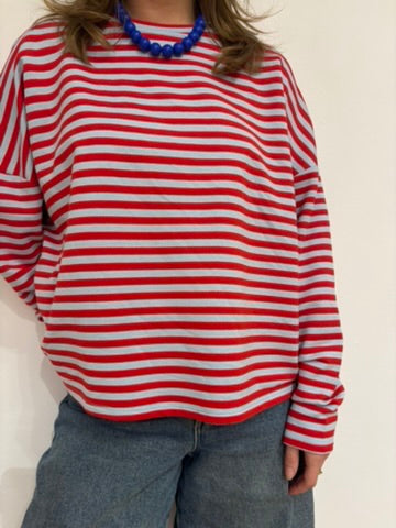 Milou oversized streep shirt rood/blauw