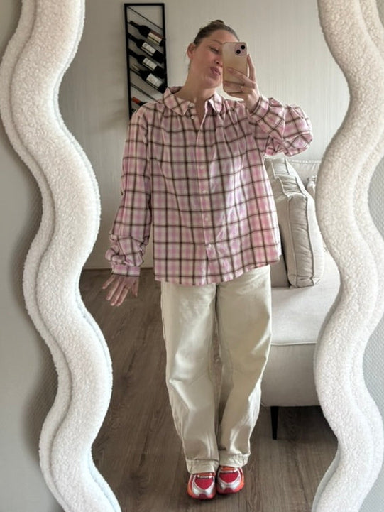Iris ruit blouse roze
