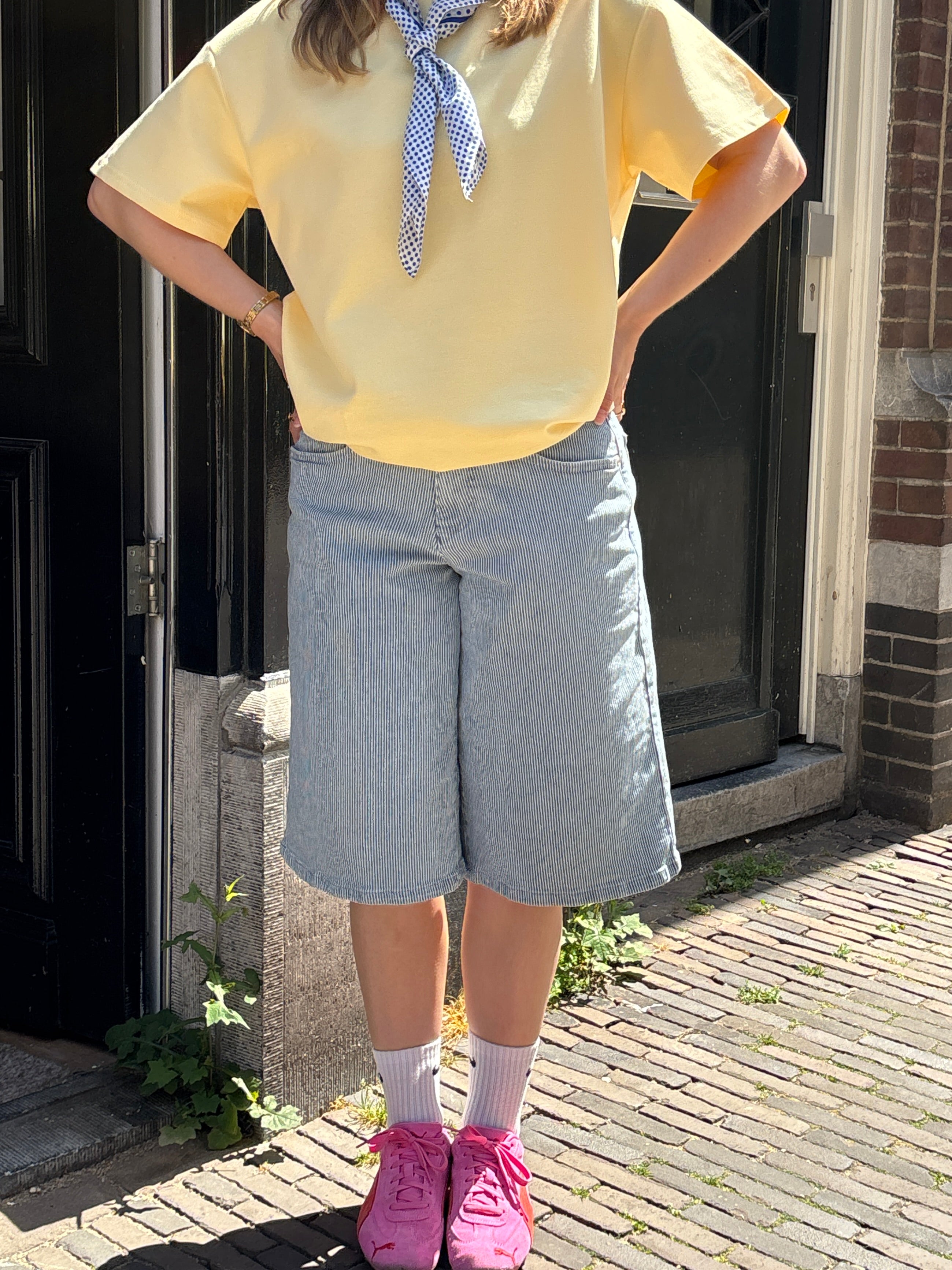 Roos gestreepte denim bermuda