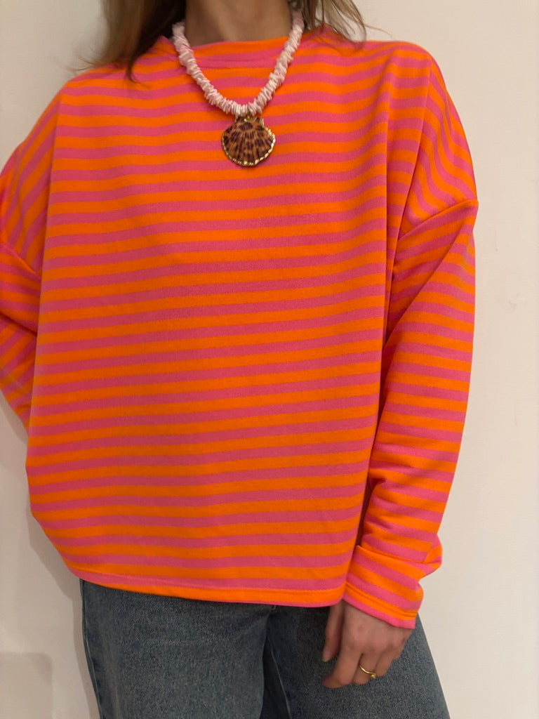 Milou oversized streep shirt roze/oranje