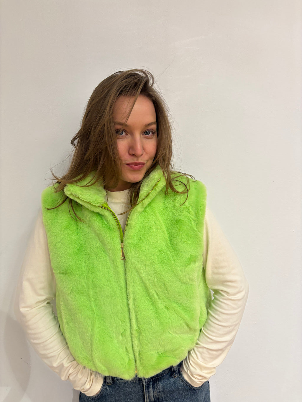 Yara faux fur gilet groen
