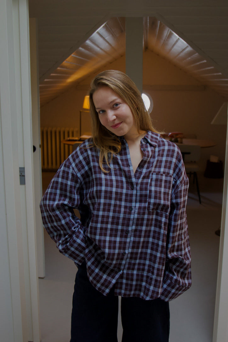Zoe oversized ruit blouse blauw/bruin