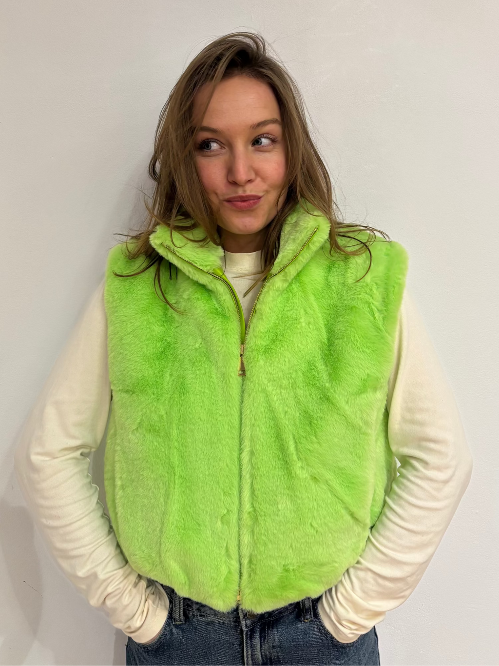 Yara faux fur gilet groen