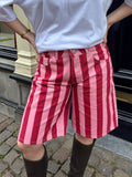 Daantje streep denim jort roze/rood