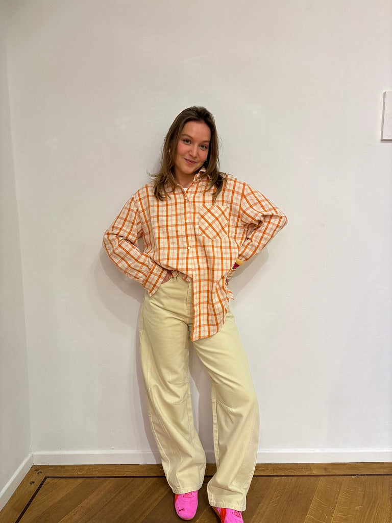 Jip oranje ruit blouse glitter