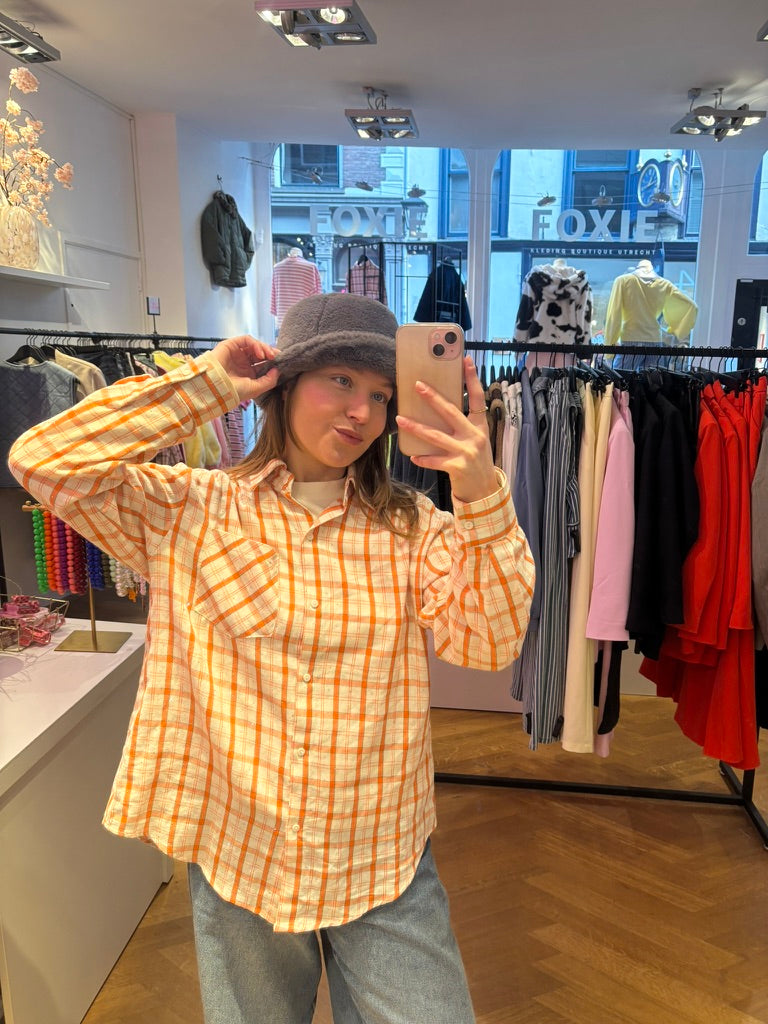 Jip oranje ruit blouse glitter