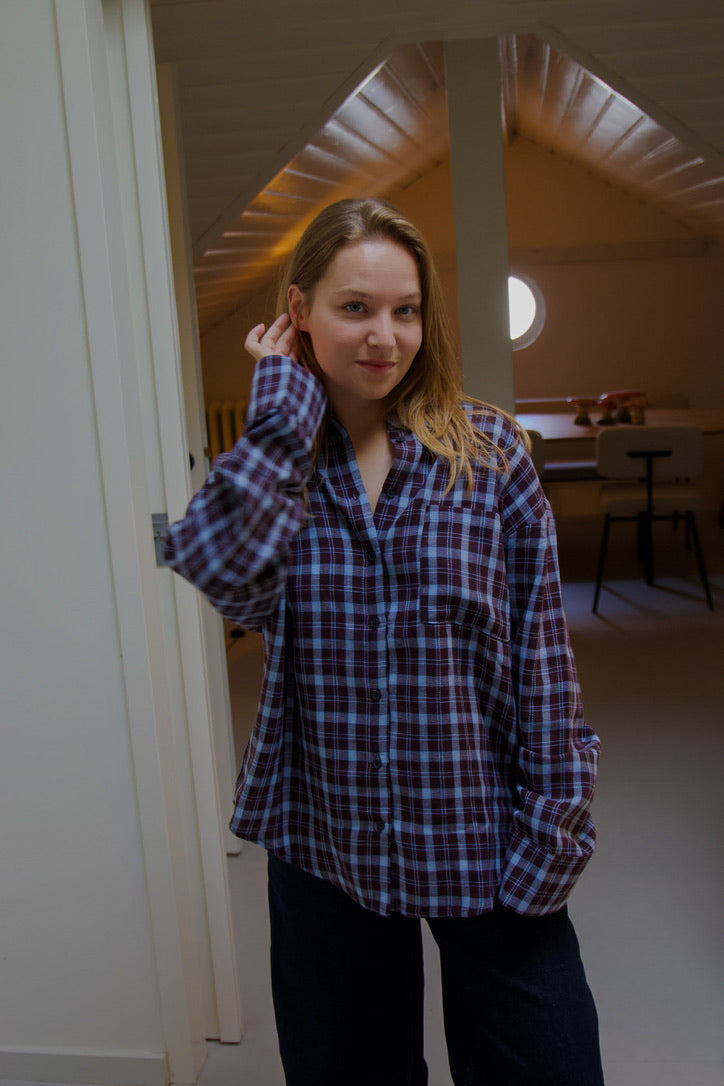 Zoe oversized ruit blouse blauw/bruin