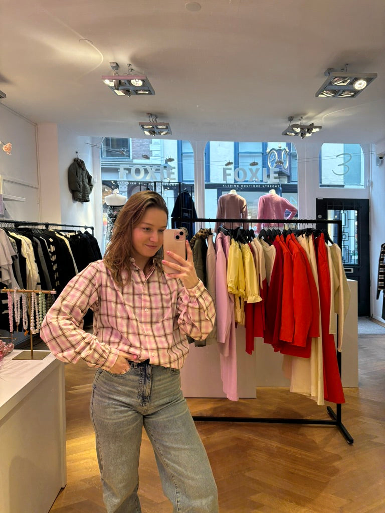 Iris ruit blouse roze