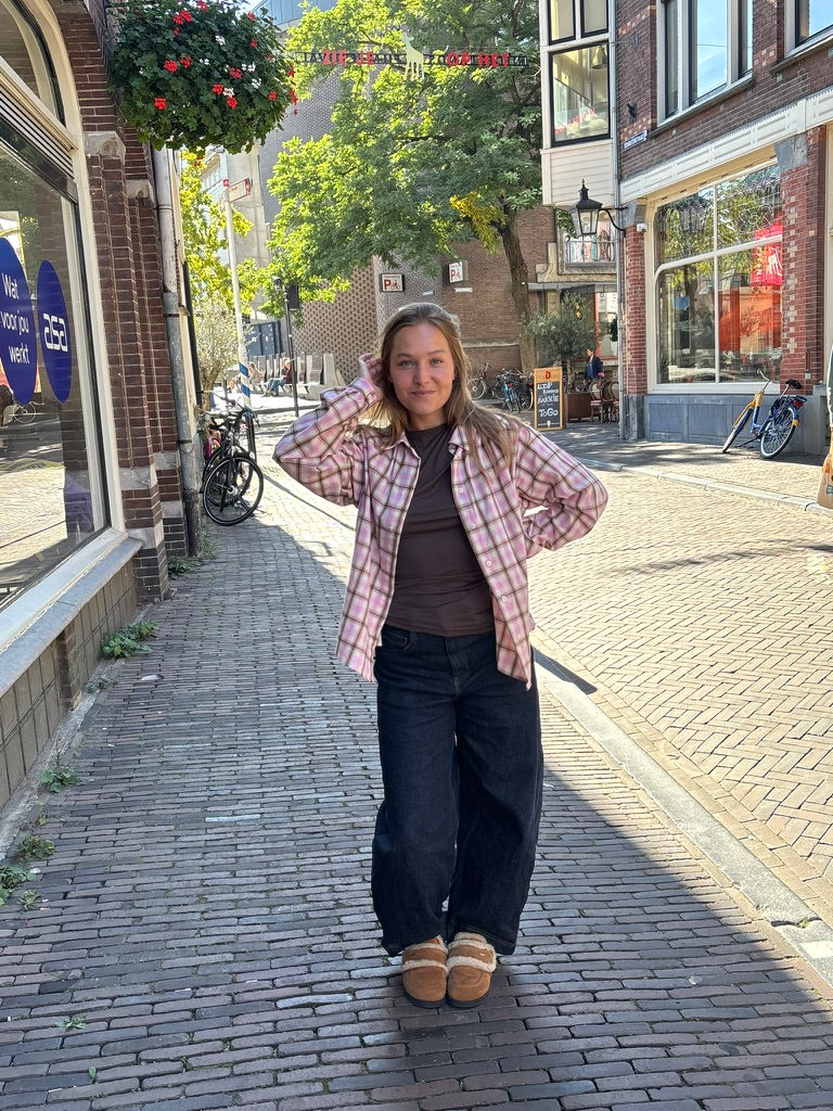 Iris ruit blouse roze