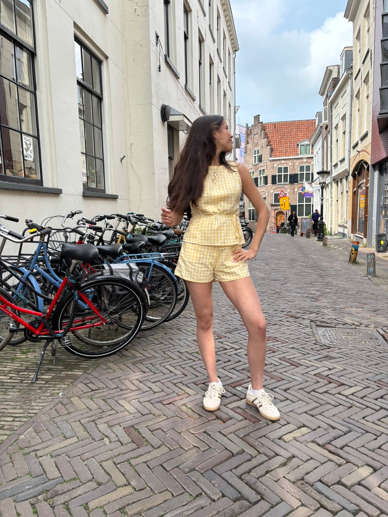 Luna ruit setje short+ top geel