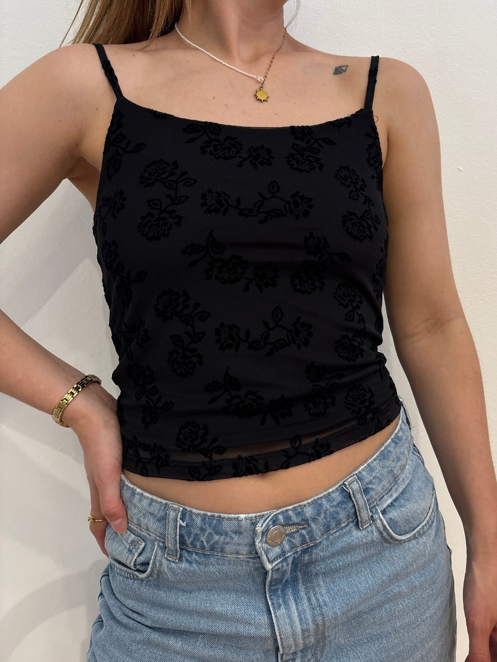 Noor mesh topje zwart