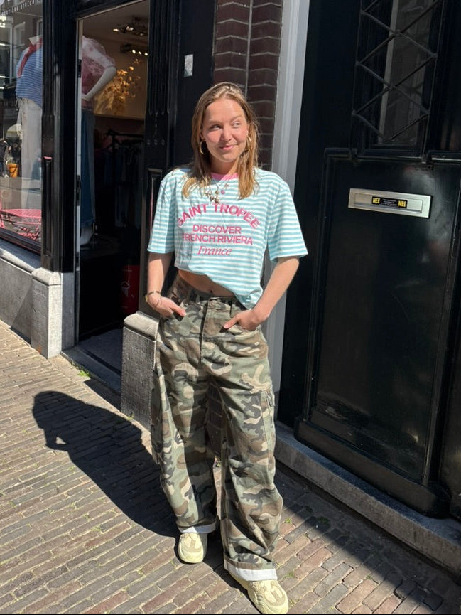 Lena streep shirt blauw/roze